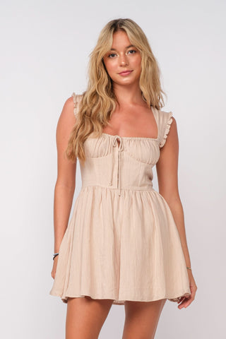 Blakely Tan Bustier Mini Dress Front View | Boho Pink