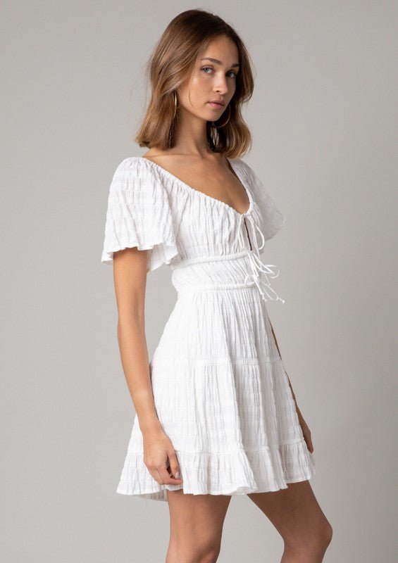 White Flutter Sleeve Mini Dress