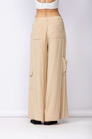 Cape May Beige Linen Wide-Leg Pants - Baclk View