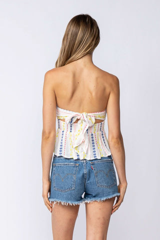Amelia White Embroidered Strapless Top - Back Tie View