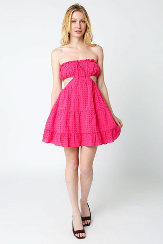 olivaceous pink dress pink preppy dress Olivaceous Jessie Pink Linen Babydoll Mini Dress