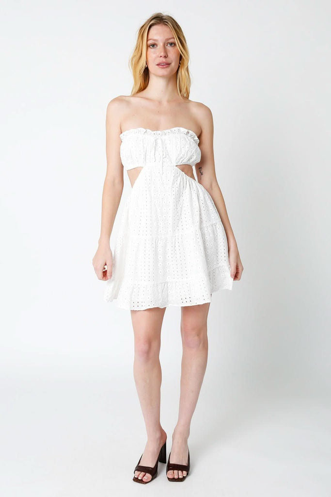 Olivaceous Lasting Impression White Eyelet Strapless Mini Dress - Size M - graduation - sorority - initiation - cutout - summer - vacation Olivaceous Lasting Impression White Eyelet Strapless Mini Dress - Size M - graduation - sorority - initiation - cutout - summer - vacation