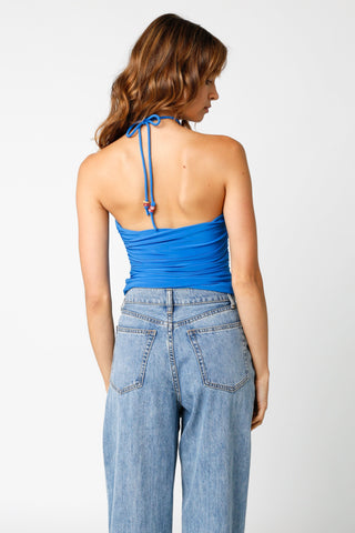 Cassia Blue Halter Top - Back View