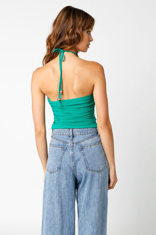Cassia Green Halter Top - Back View