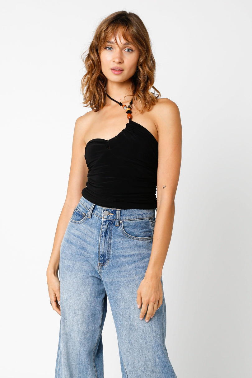 Black Beaded Halter Top