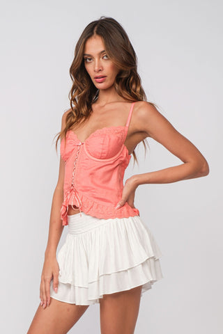 Hard to Ignore Coral Corset Top - Front Angle View