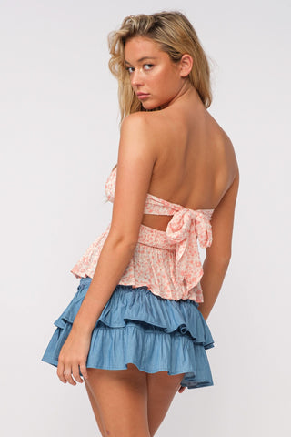 Amelia Dusty Pink Floral Strapless Top - Back Angle View
