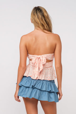 Amelia Dusty Pink Floral Strapless Top - Back View