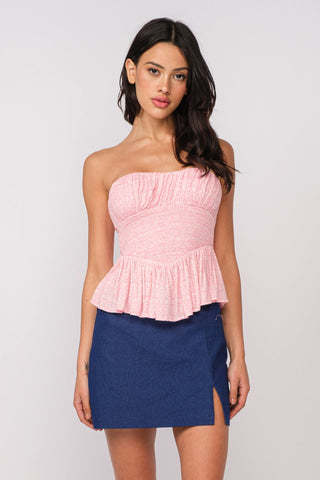 Amelia Light Pink Floral Strapless Top - Front View