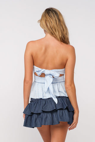 Amelia Light Blue Floral Strapless Top - Back View 