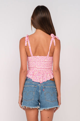 Elyse Pink Floral Peplum Top - Back View