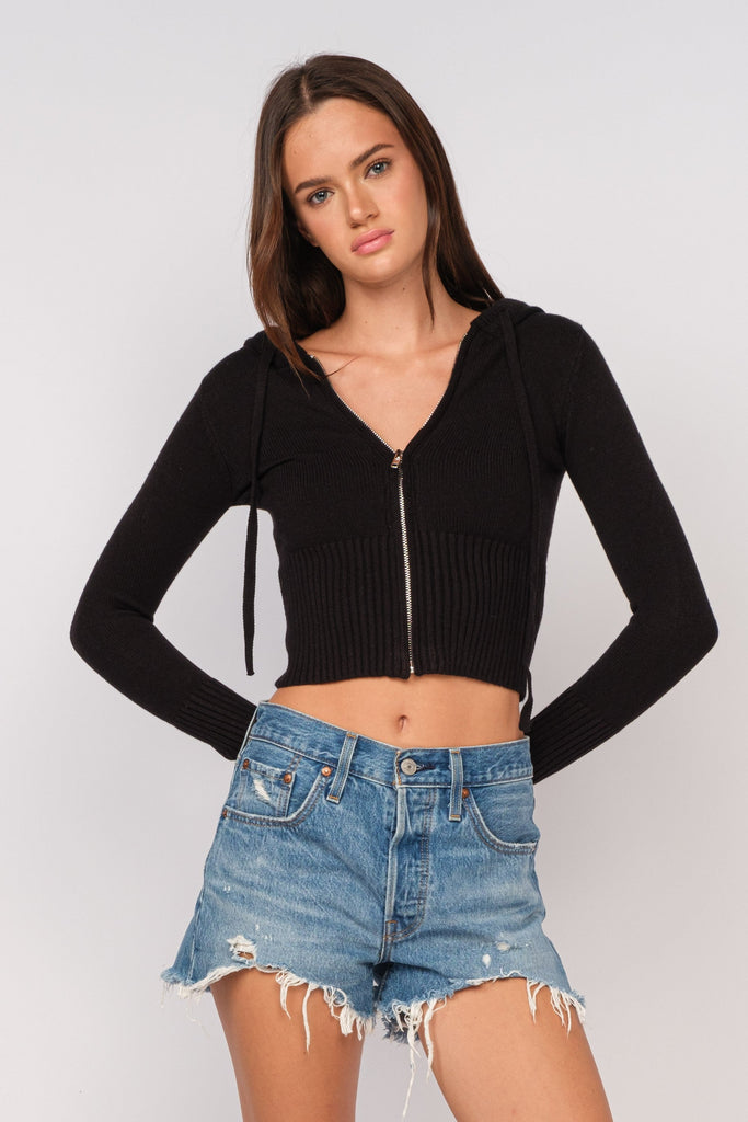 Black Hooded Knit Top 