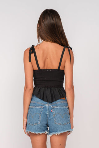 Elyse Black Peplum Top - Back View