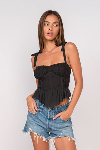 Elyse Black Peplum Top - Front View
