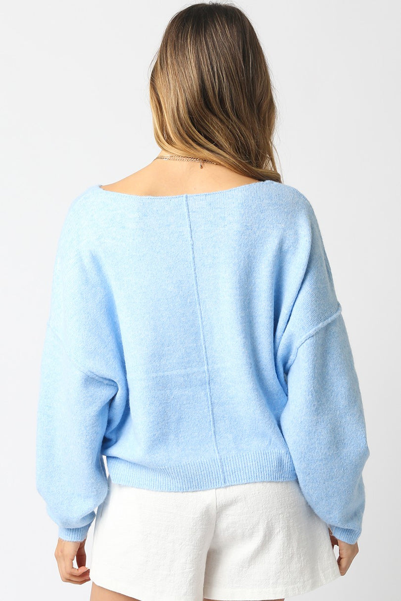 Cecily Light Blue Slouchy Pullover Sweater - Back View
