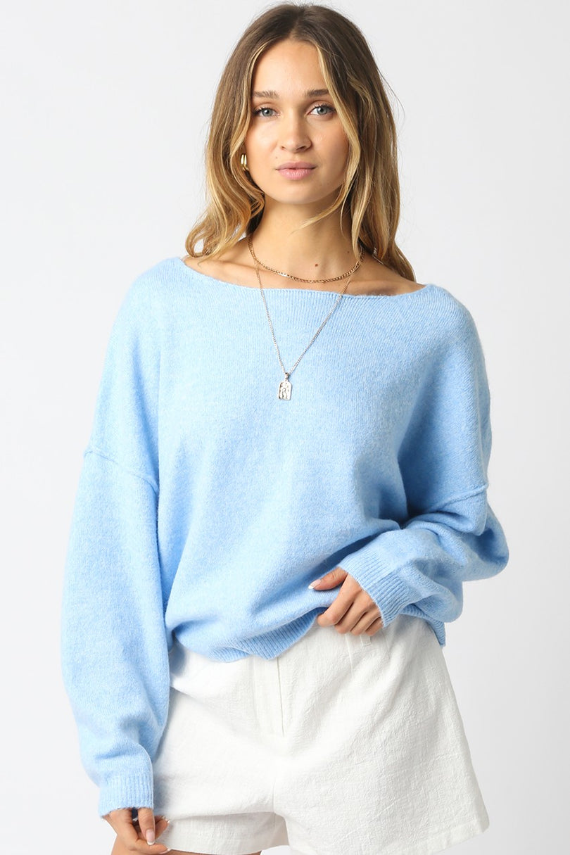 Cecily Light Blue Slouchy Pullover Sweater - Front View