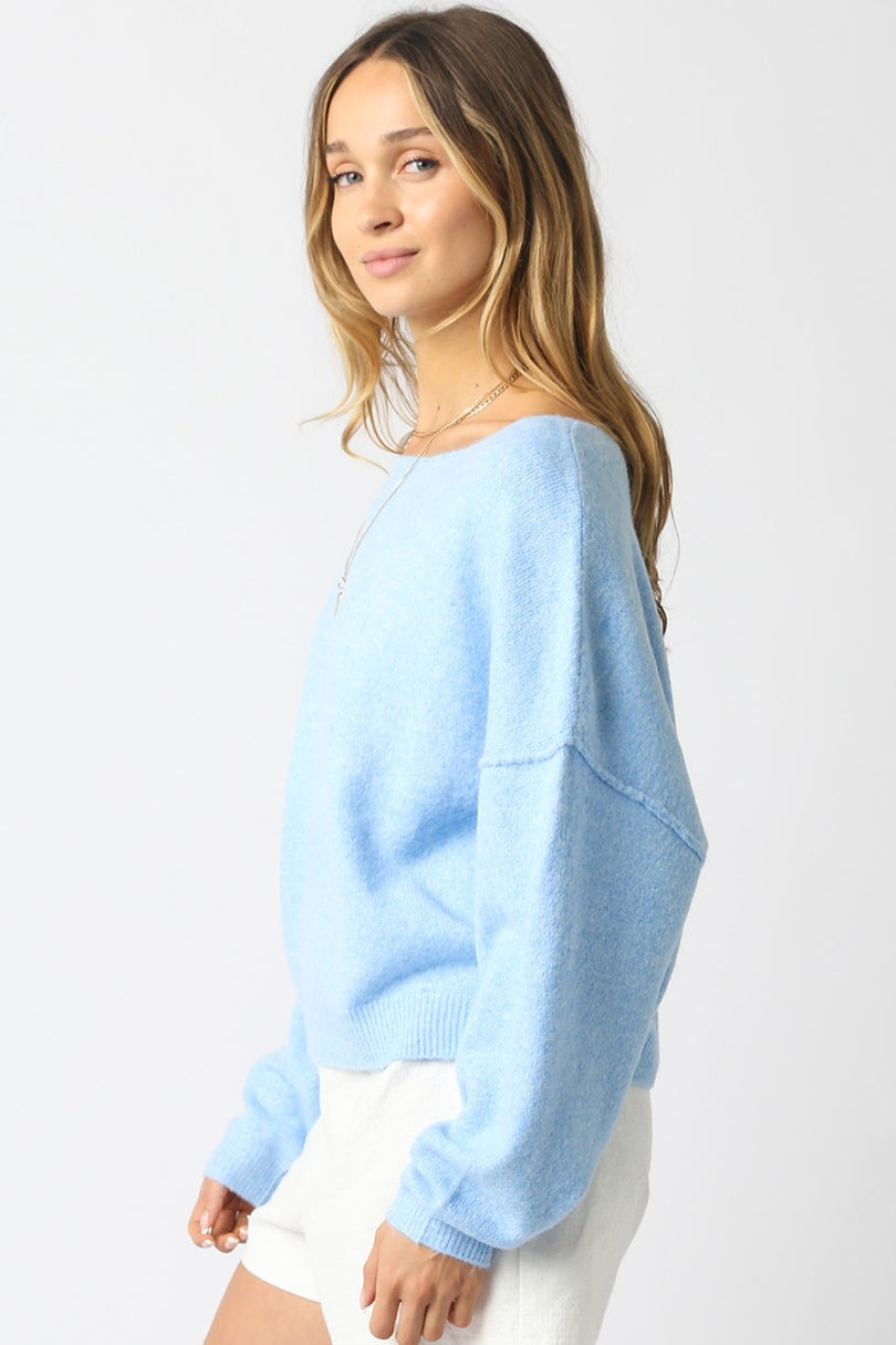 Cecily Light Blue Slouchy Pullover Sweater - Side View