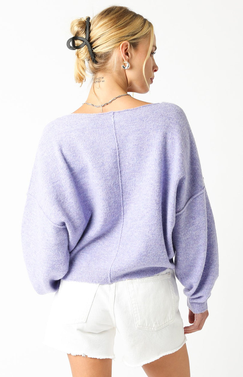 Cecily Lilac Slouchy Pullover Sweater - Back View