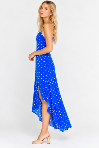 Kayla Cobalt Blue Polka Dot Midi Dress - Side View