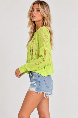 Delirious About Lime Snagged Knit Sweater - Side View