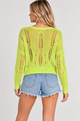 Delirious About Lime Snagged Knit Sweater - Back Vie
