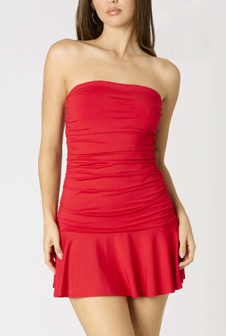 Gabbie Red Strapless Ruched Mini Dress close up view