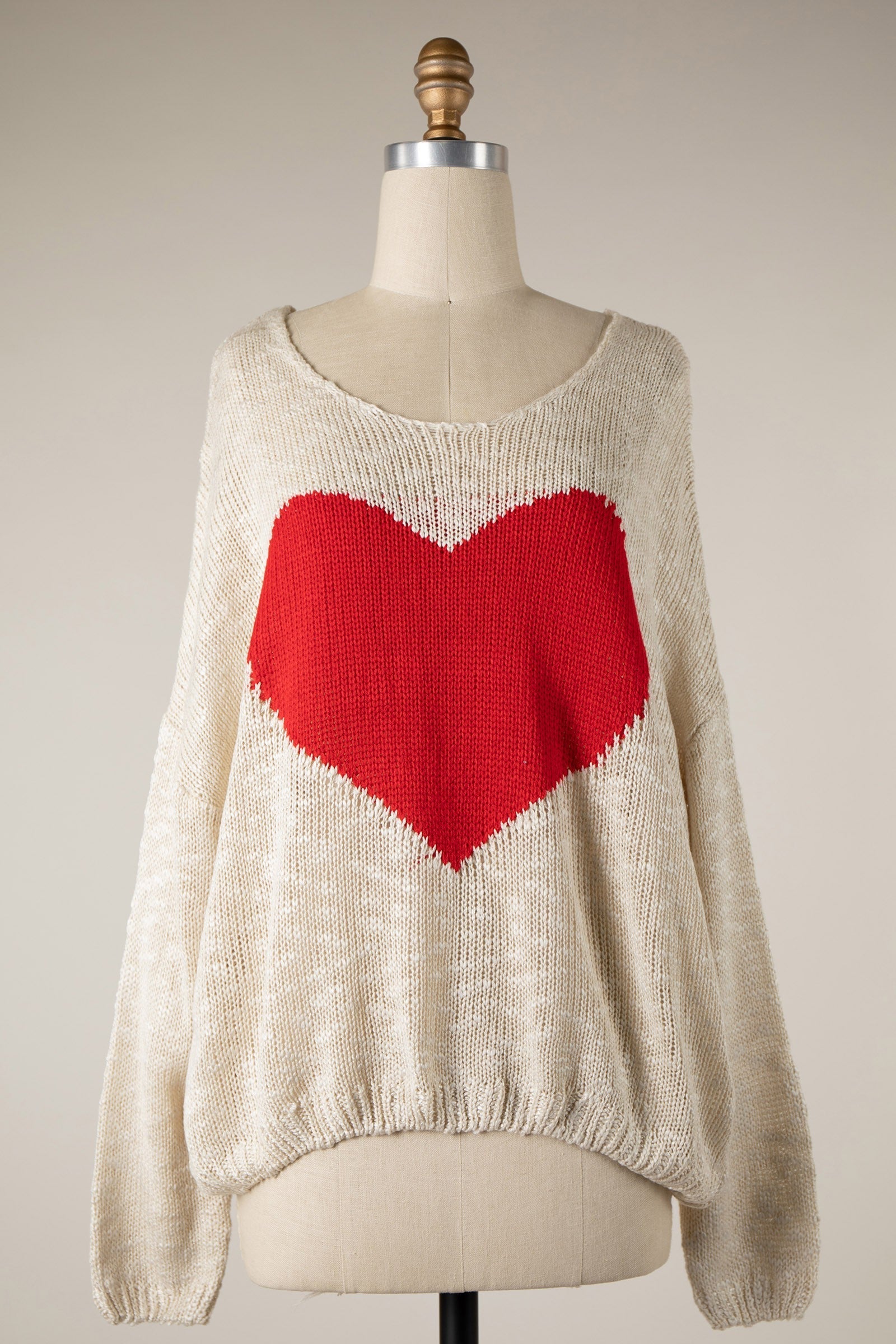 Be Mine Beige Sheer Heart Sweater