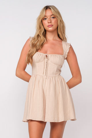Blakely Tan Bustier Mini Dress Detailed View | Boho Pink