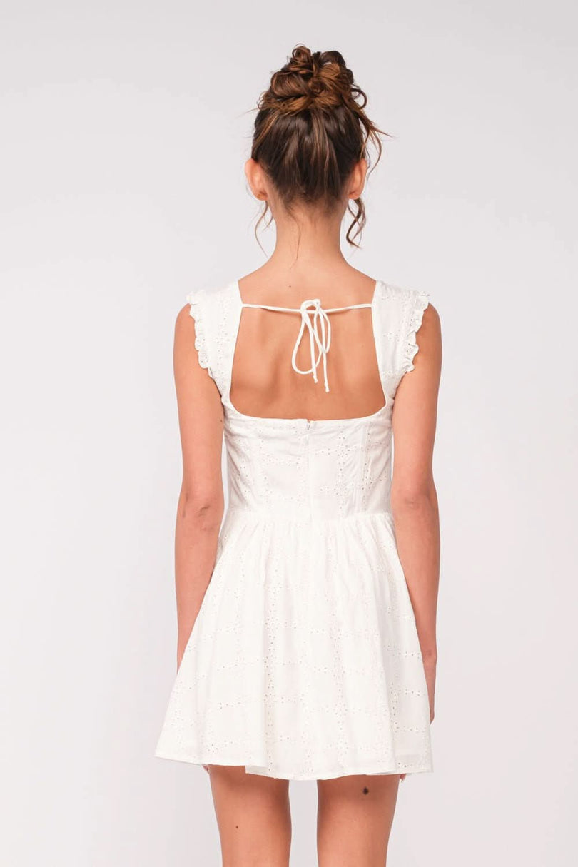 White Eyelet Bustier Mini Dress