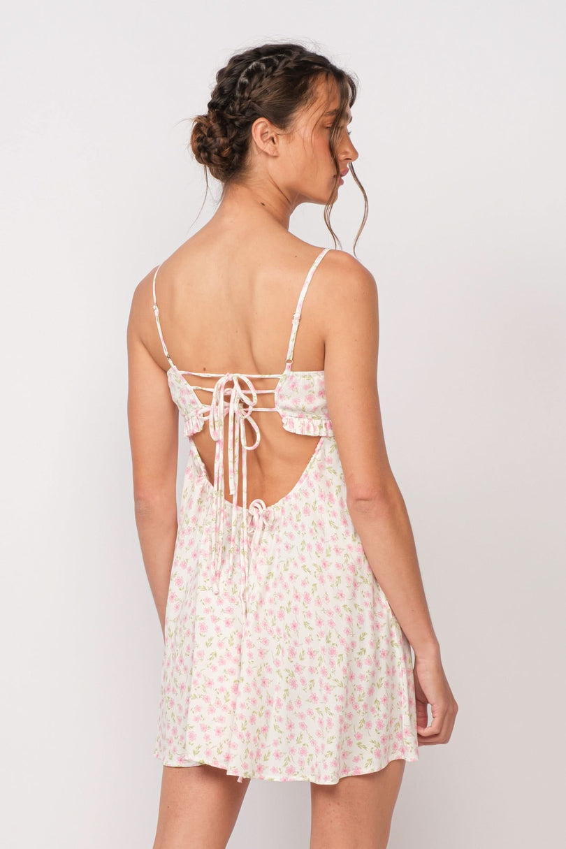White and Pink Floral Mini Dress