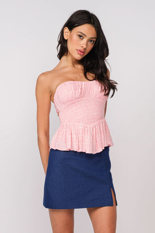 Amelia Light Pink Floral Strapless Top - Side Angle View