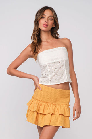 Carly White Eyelet Tube Top - Front View