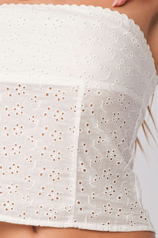 Carly White Eyelet Tube Top - Close-Up View