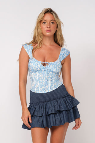 Selma Light Blue Floral Corset Top front view