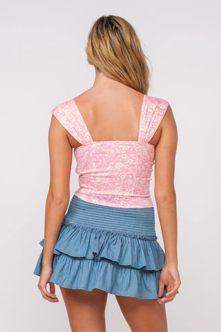 Selma Pink Floral Corset Top - Back View