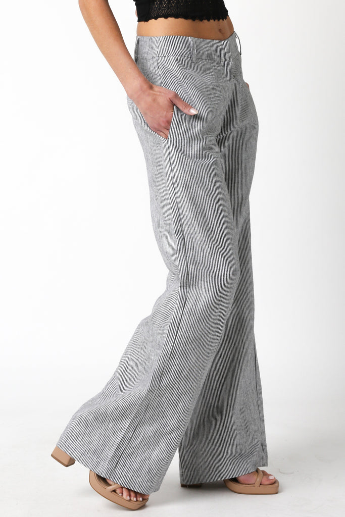 Black Striped Linen Pants