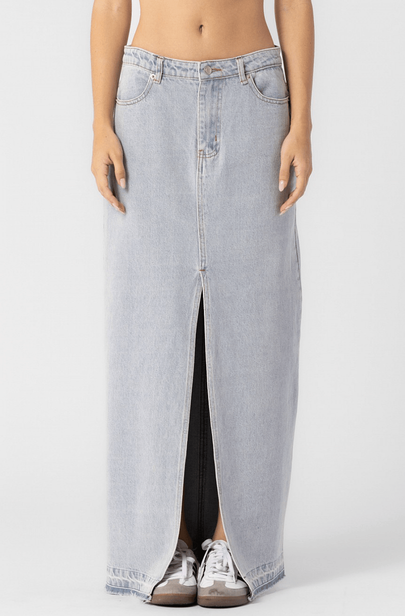 Low Waisted Denim Maxi Skirt
