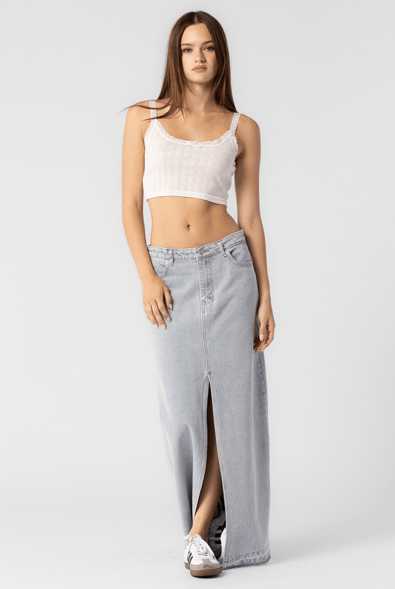 Center Slit Denim Maxi Skirt