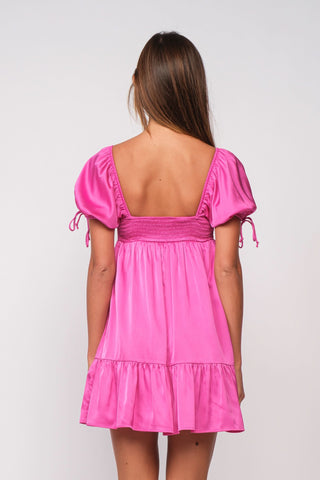 Addison Pink Puff-Sleeve Mini Dress back view