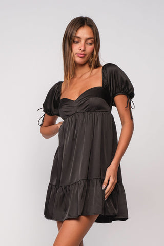 Addison Black Puff-Sleeve Mini Dress front view