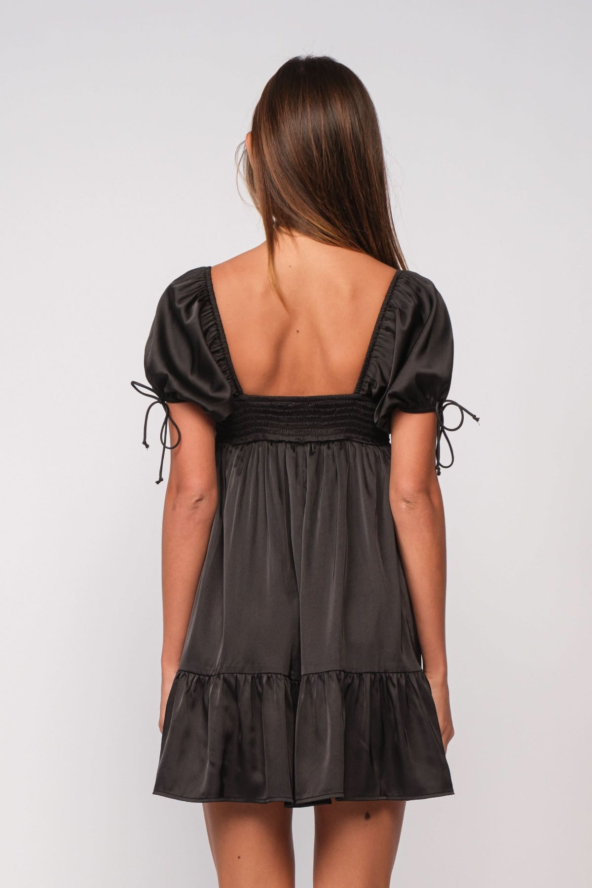 Black Satin Babydoll Mini Dress