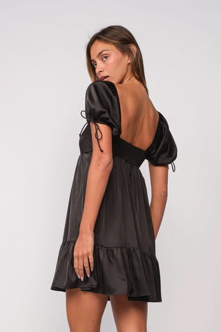 Addison Black Puff-Sleeve Mini Dress side view