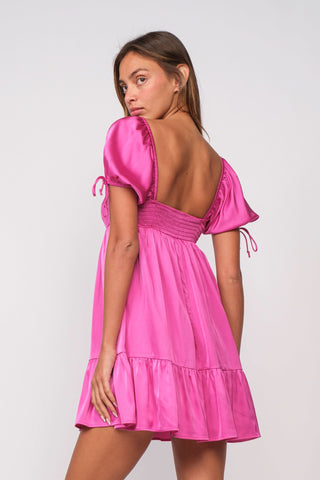 Addison Pink Puff-Sleeve Mini Dress side view