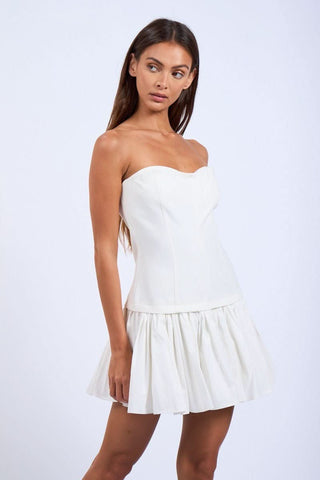 Agnes White Strapless Ruffle Mini Dress side view