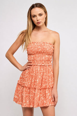 Alana Orange Floral Strapless Mini Dress - Front View
