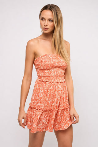Alana Orange Floral Strapless Mini Dress - Front Angle View
