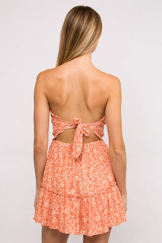 Alana Orange Floral Strapless Mini Dress - Back View
