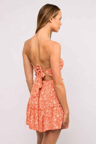Alana Orange Floral Strapless Mini Dress - Adjustable Back - Side Angle View