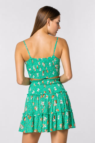 Ali Biscay Green Floral Print Smocked Two-Piece Dress Set - Back View