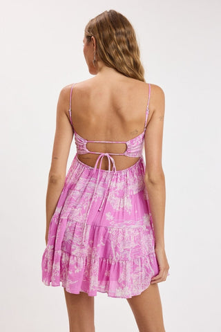 Allie pink and white print babydoll mini dress back view